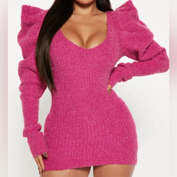 Fashion Nova Pink Barbiecore Puff Sleeve Mini Dress Size Large - Picture 2 of 5